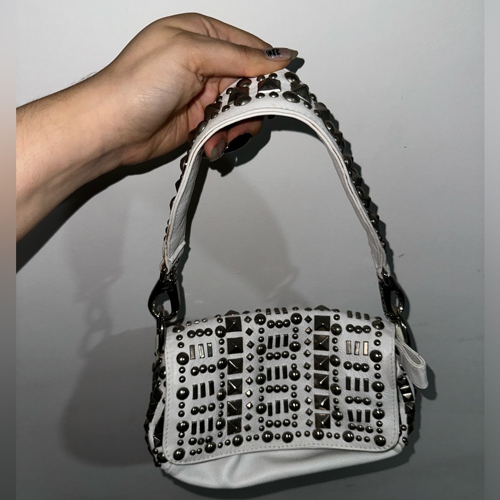 White and silver stud purse